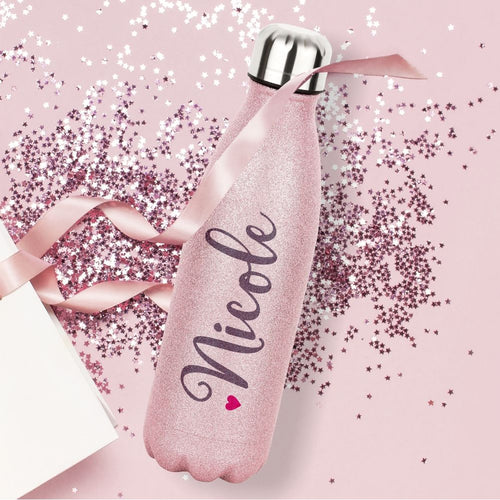 personalisierte Edelstahl - Glitzerflasche | Trinkflasche | Geburtstagsgeschenk für Frauen Tussi Geschenkidee für Kollegen beste Freundin