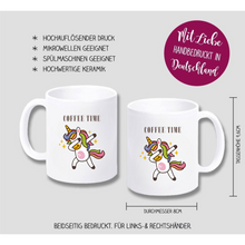 Lade das Bild in den Galerie-Viewer, Tasse &quot;Coffee Time &amp; Einhorn&quot; Sublimation, Digitaldruck, Keramik Vatertag 2024 2025 2026 Geschenkideen zum 1. Vatertag für Väter Dad Tassen mit Spruch cool witzig romantisch frech selbst gestalten für Großeltern Papa Opa Oma kleine Aufmerksamkeit Dankeschön Mitbringsel Kollegen Freunde Chef Chefin Kollegin Frauen Männer Kinder Geschwister Bruder Schwester Mütter Muttertag Arbeit Büro Motivation Zitate Freundin 
