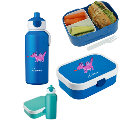 Drache Rosti Mepal Brotdosen Campus mit Bento Einsatz und Trinkflaschen Campus Pop-up 400 ml personalisert mit Namen | Geschenkidee für Kinder | Geschenk zur Einschulung | zum 1. Schultag | Kindergarten Ausstattung personalisierte originelle Geschenke Schulkind 2024 2025 Geburtstagsgeschenk für Neffe Nichte Enkel Mädchen Junge 3 4 5 6 7 8 Jahre Sportflasche Digitaldruck Sublimation Fotogeschenke Schulzubehör Schultasche Sporttasche 