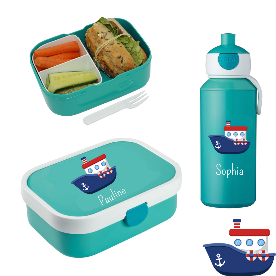 Schiff Rosti Mepal Brotdosen Campus mit Bento Einsatz und Trinkflaschen Campus Pop-up 400 ml personalisert mit Namen | Geschenkidee für Kinder | Geschenk zur Einschulung | zum 1. Schultag | Kindergarten Ausstattung personalisierte originelle Geschenke Schulkind 2024 2025 Geburtstagsgeschenk für Neffe Nichte Enkel Mädchen Junge 3 4 5 6 7 8 Jahre Sportflasche Digitaldruck Sublimation Fotogeschenke Schulzubehör Schultasche Sporttasche 