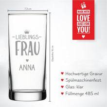 Lade das Bild in den Galerie-Viewer, trinkgläser mit name gravur personalisiertes Saftglas &quot;Lieblings-Frau&quot; mit Name | schenkstore.de
