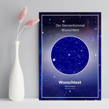 Lade das Bild in den Galerie-Viewer, personalisiertes Poster &quot;Dein Sternenhimmel am Wunschtag&quot; Sternenkarte bestimmter Tag Zeit Nachthimmel Abitur thestars Astronomisch korrekt Astronomie Erinnerungen mit Widmung Geschenk für Enkel Neffe Nichte Einschulung Volljährigkeit Führerschein Meilenstein Patenkind Firmung Kofirmation 
