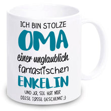 Lade das Bild in den Galerie-Viewer, Tasse &quot;Ich bin stolze Oma einer unglaublich fantastischen Enkelin&quot;  | Geschenkidee für beste Oma der Welt | Weihnachtsgeschenk | zum Nikolaus | für Großeltern | Tassen mit Spruch günstig
